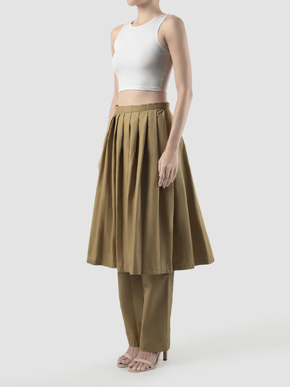 Dark beige Parin midi pleated faux leather skirt pants