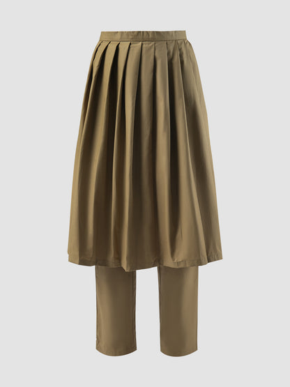 Dark beige Parin midi pleated faux leather skirt pants