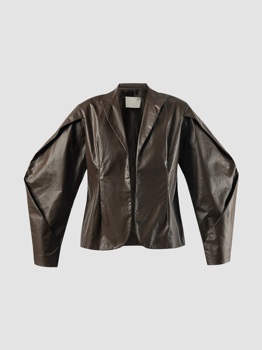 Brown Elaia faux leather crop outer