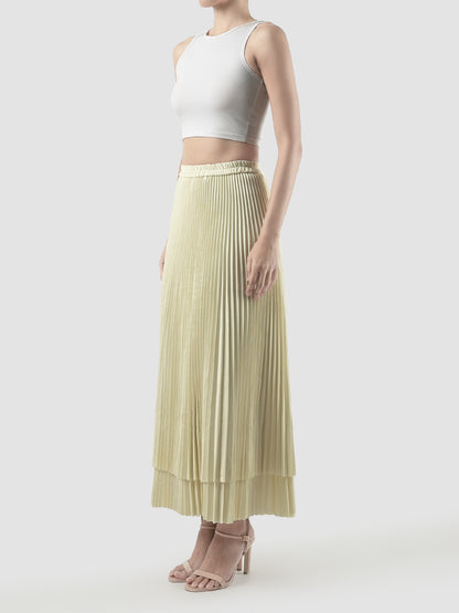 Baby yellow Daline pleated maxi skirt