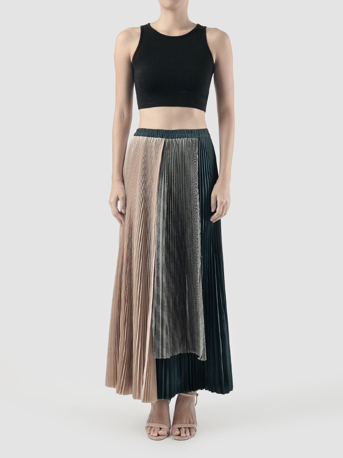 Black Suzan multilayer pleated maxi skirt