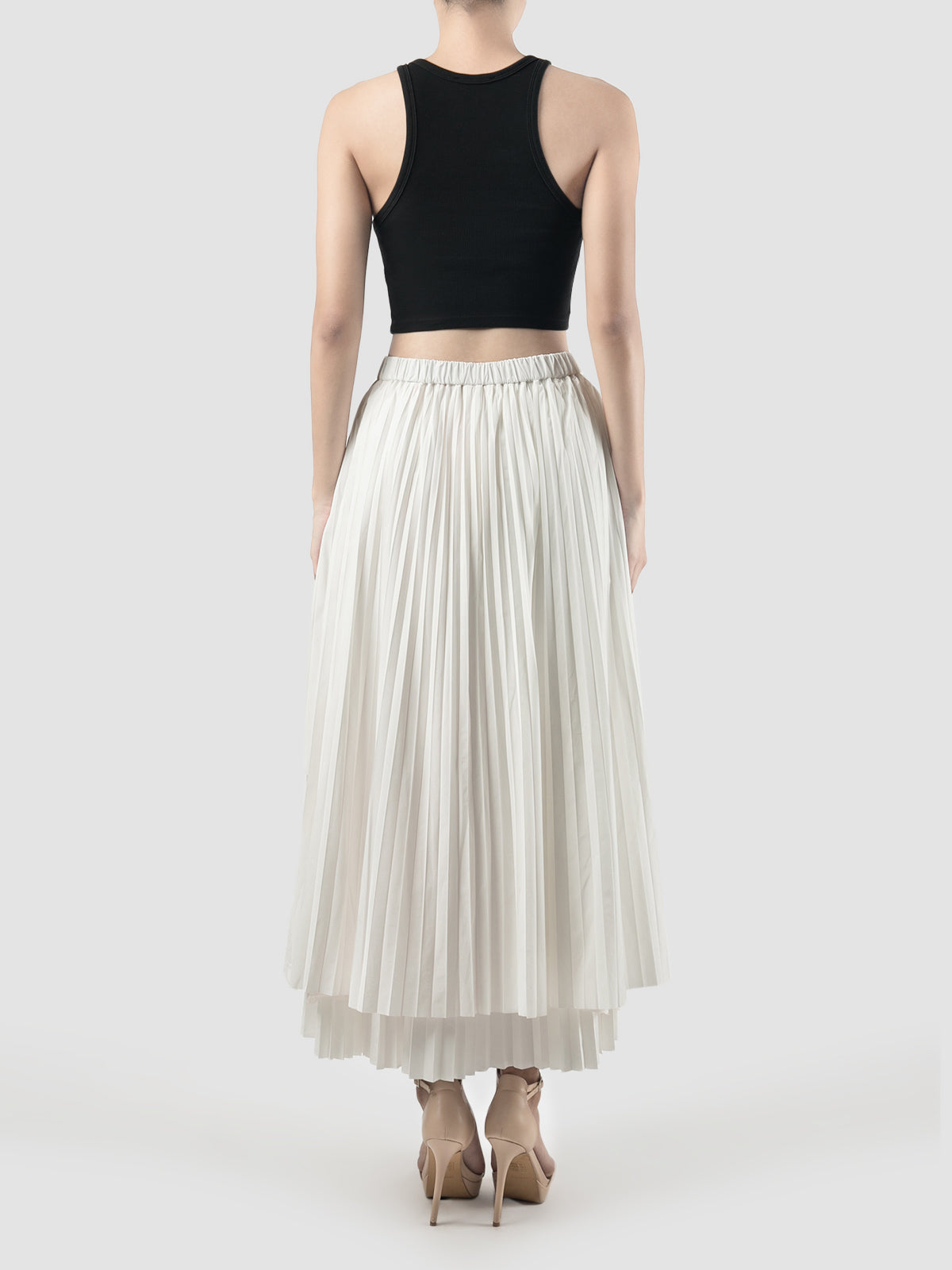 White Yuraa pleated tiered skirt