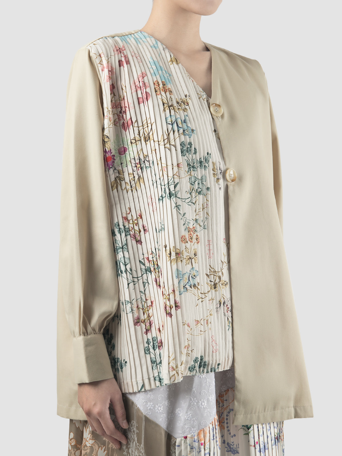 Tulipe meadow cream asymmetrical outer with multicolor prints