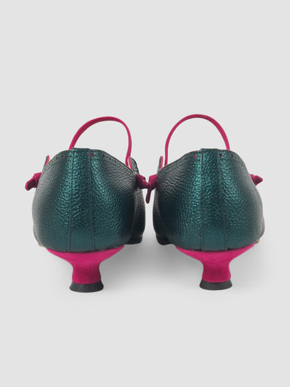 Metallic green and fuschia Selah pumps