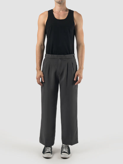 Dark grey pleated straight pants