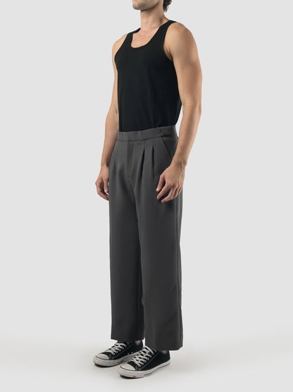 Dark grey pleated straight pants