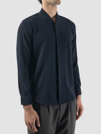 Navy Part 5 collarless long-sleeved shirt