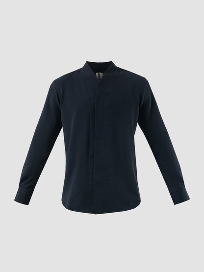 Navy Part 5 collarless long-sleeved shirt