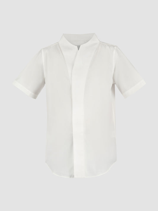 White Part 1 collarless short-sleeved shirt