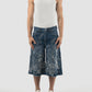 Blue sashiko embroidered washed denim Bermuda pants