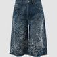 Blue sashiko embroidered washed denim Bermuda pants