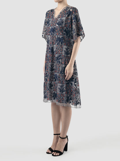 Lyana grey-navy organza midi dress