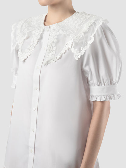 Daksa off white Michelle blouse with embroidered collar