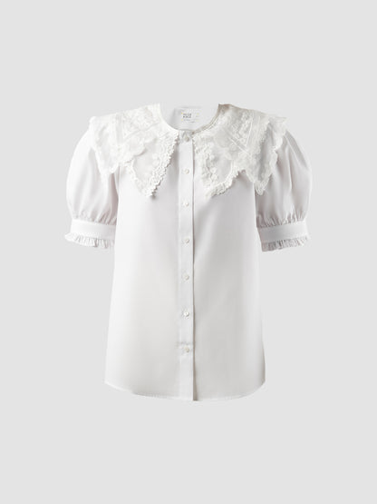 Daksa off white Michelle blouse with embroidered collar