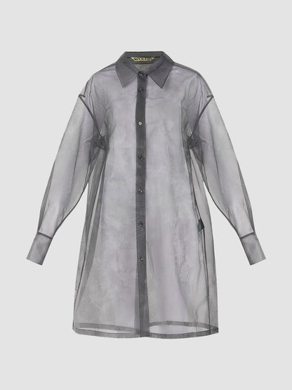 Basic Oversize Shirt Dress In Grey Print