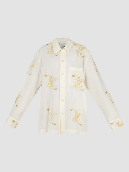 Basic Oversize Embroidered Shirt In Ivory