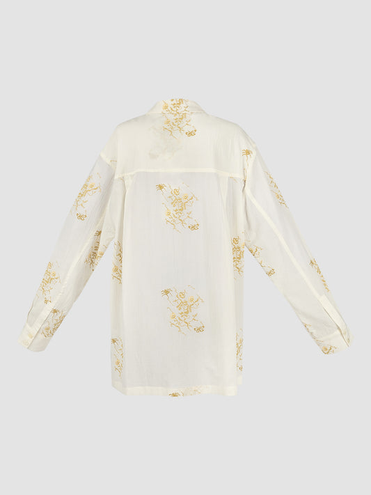 Basic Oversize Embroidered Shirt In Ivory