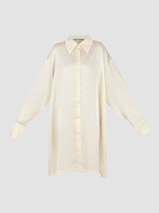 Basic Oversize Shirt Dress  In Ivory