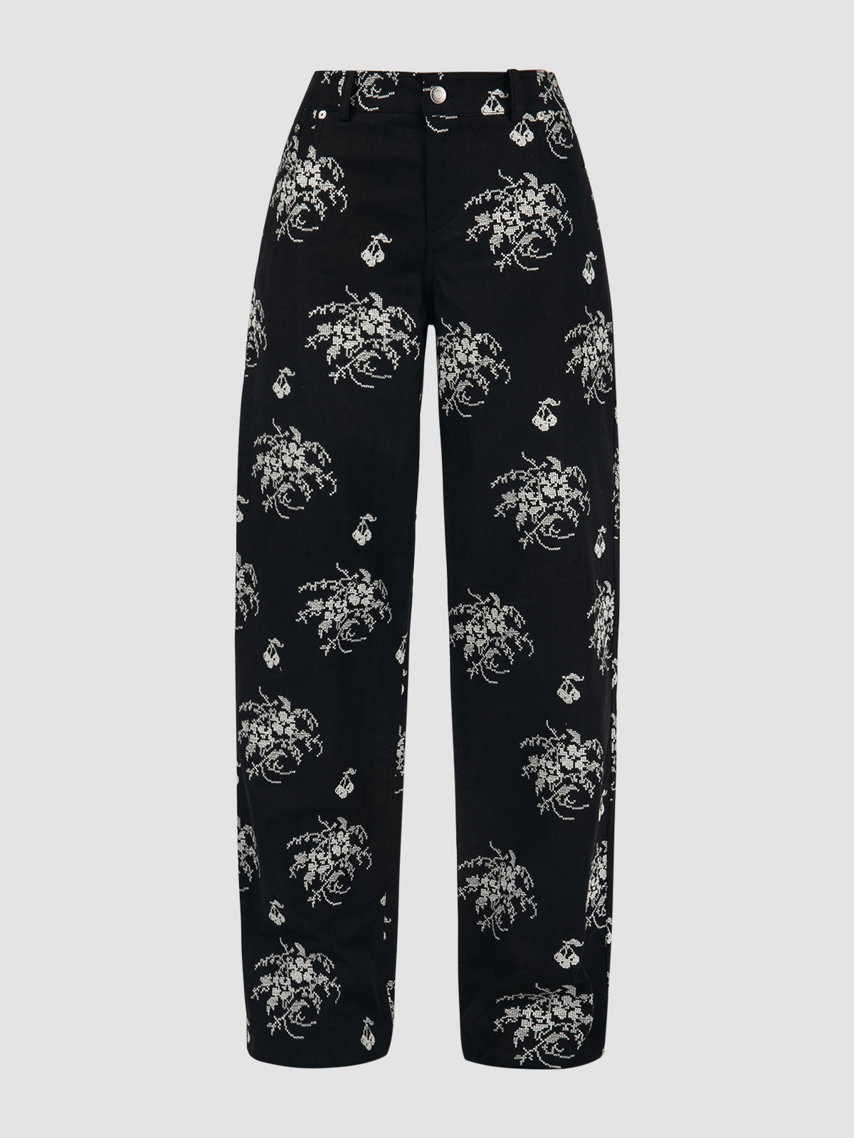 Low Waist Embroidered Denim Pants In Black