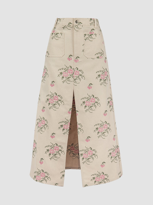 Slit Pointed Long Skirt In Beige