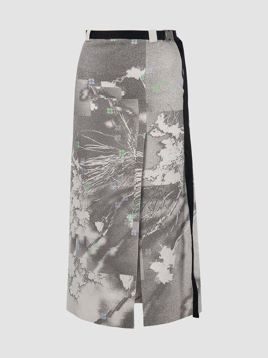 Shadow Floral Buckle Pencil Skirt In Grey Print