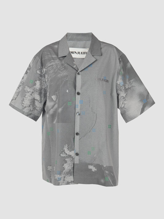 Shadow Floral Printed Hawaiian Shirt In Grey Print