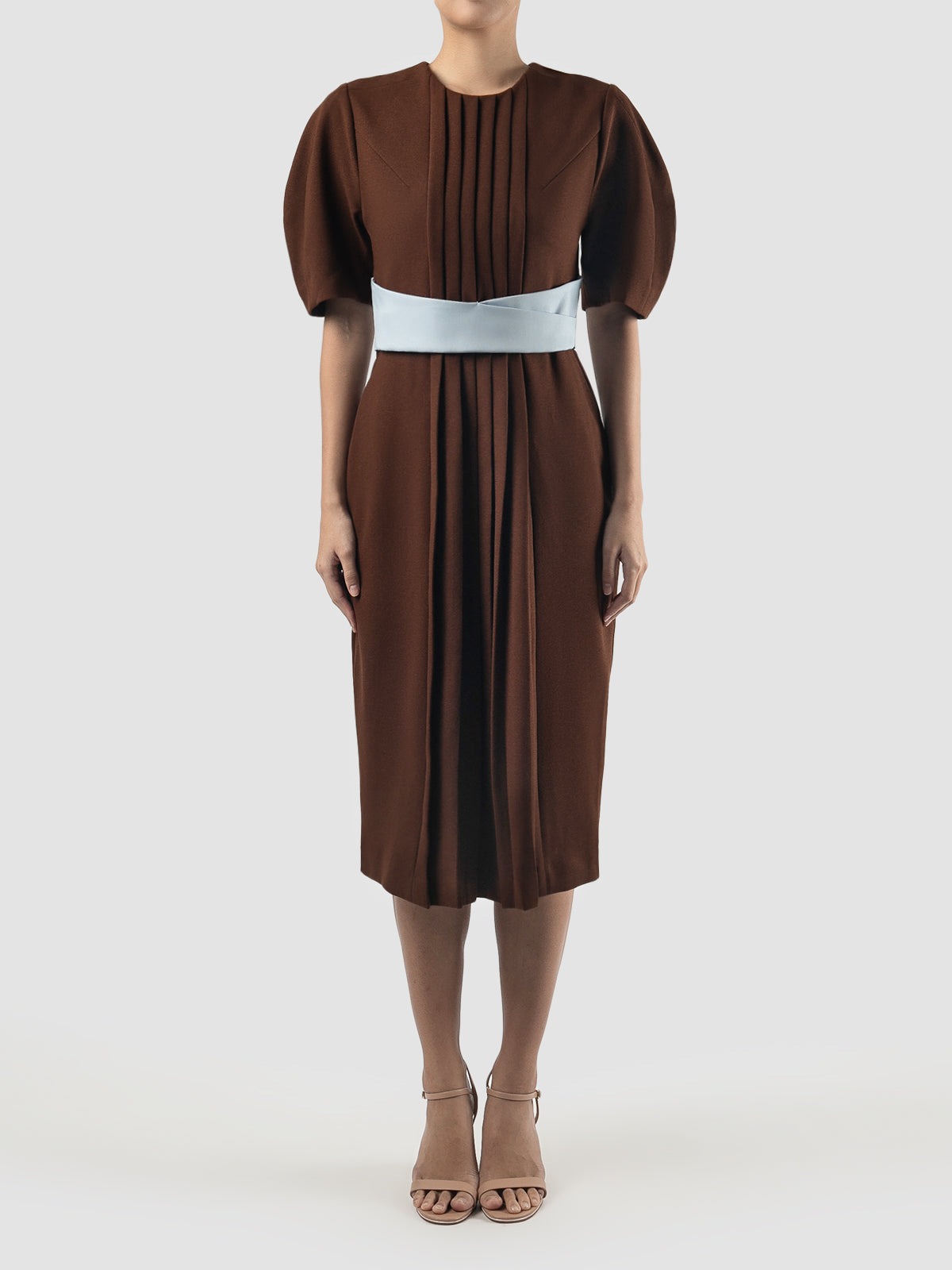 Brown Avy short-sleeved midi dress