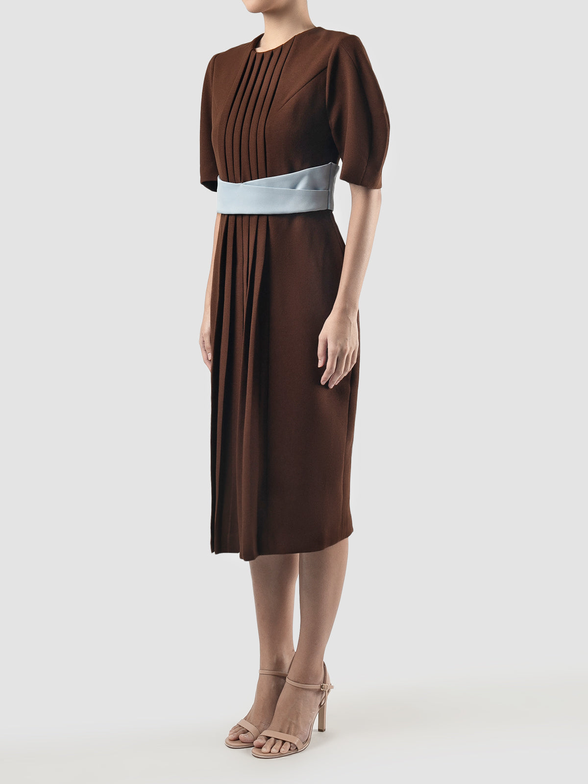 Brown Avy short-sleeved midi dress