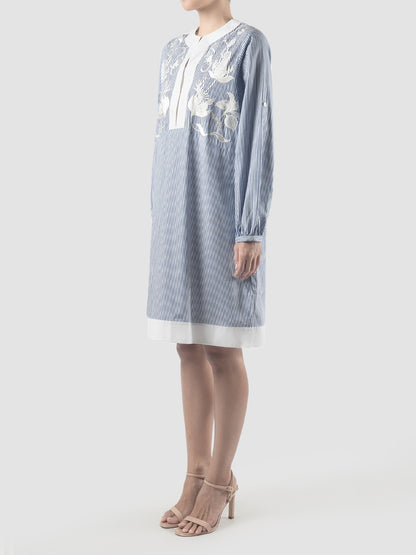 Blue Ixora midi dress with white embroidery