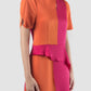 Fuschia-orange Prism two-toned puffed-sleeved midi dress