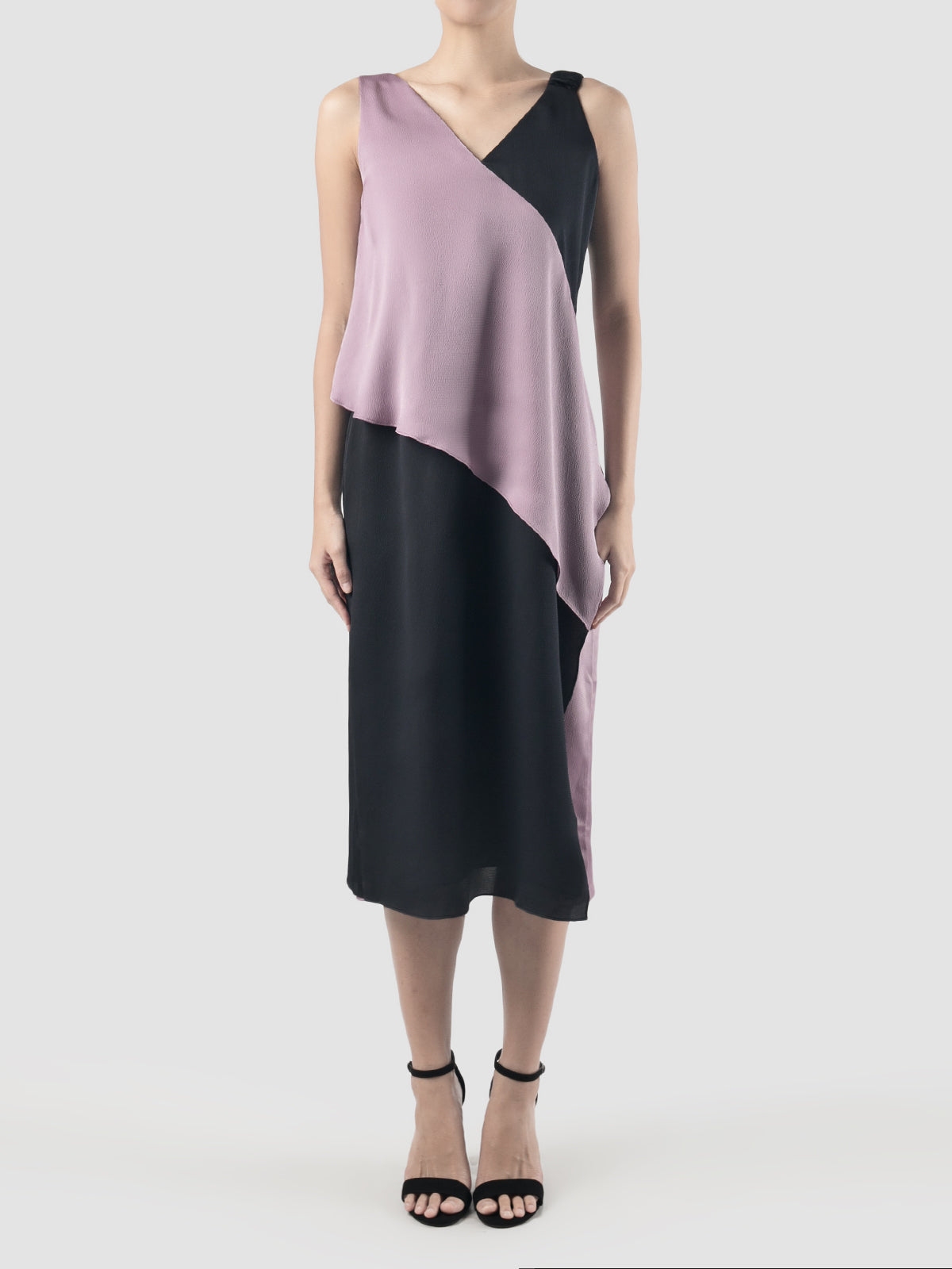 Purple-black Rhombus two-toned midi dress