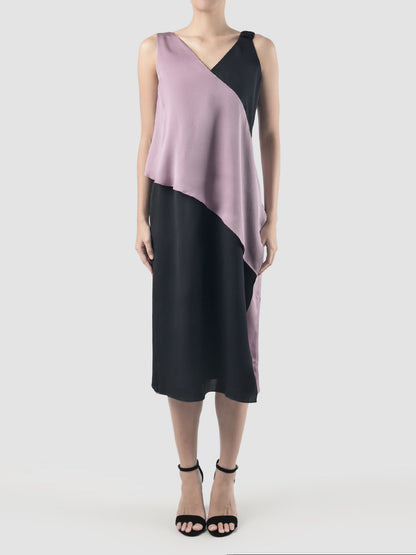 Purple-black Rhombus two-toned midi dress