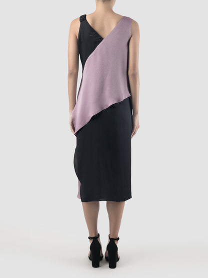 Purple-black Rhombus two-toned midi dress