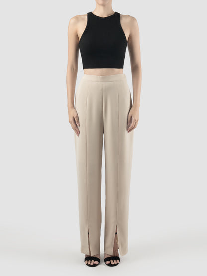 Light pink crepe Trapeze straight pants