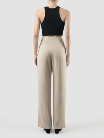 Light pink crepe Trapeze straight pants