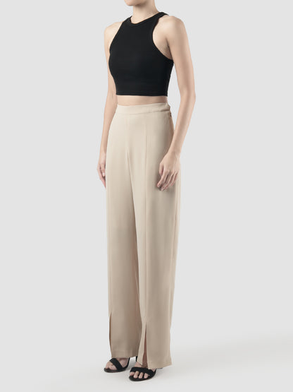 Light pink crepe Trapeze straight pants