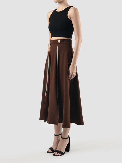 Brown Lou midi A-line skirt