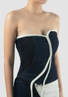 Black-white woven triple denim corset