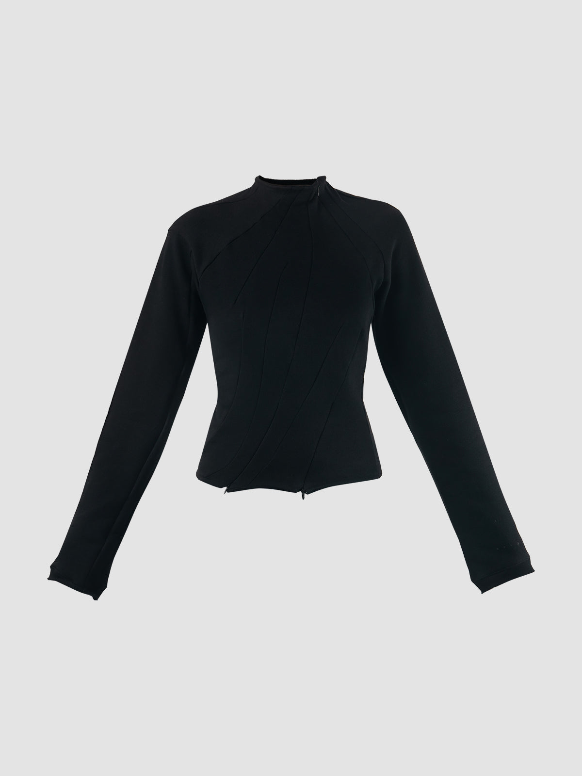 Black Multiline Zip knitted crewneck