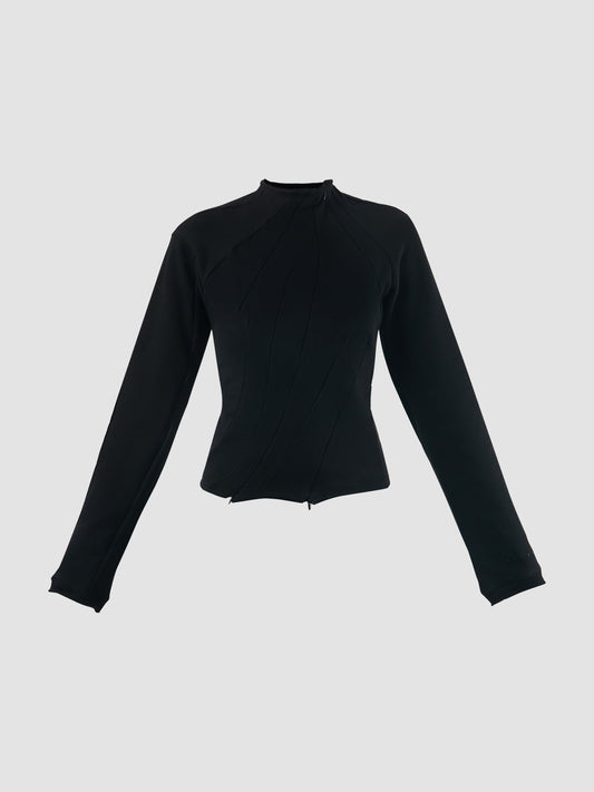 Black Multiline Zip Knitted Crewneck