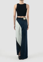 Black-white woven triple denim skirt