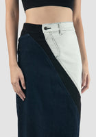 Black-white woven triple denim skirt