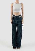 Blue woven signature wrap denim pants