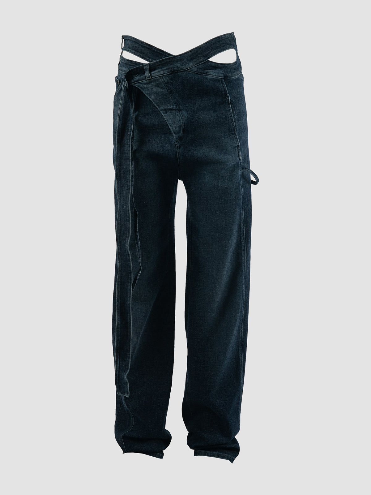 Blue woven signature wrap denim pants