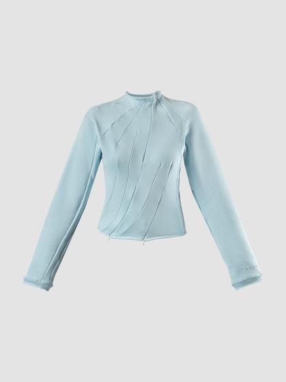 Ice Blue Multiline Zip Knitted Crewneck