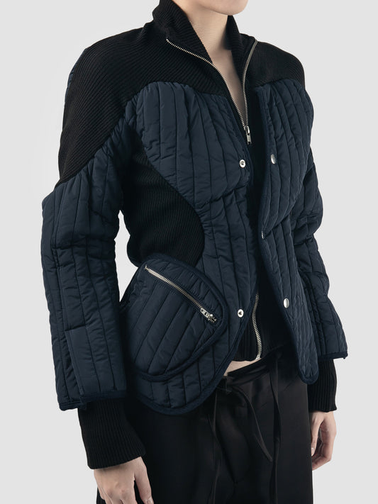 Black woven quilted silhouette jacket