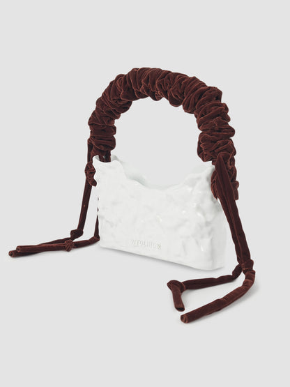 White Otto Signature Ruffle Baguette Bag