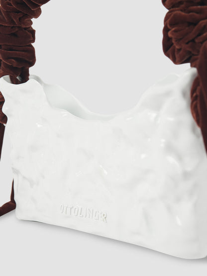 White Otto Signature Ruffle Baguette Bag