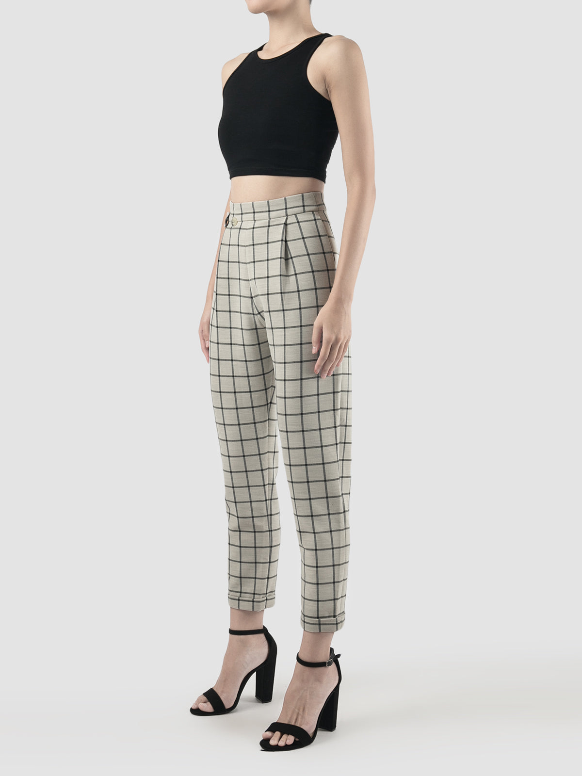 White Hoopoe pants with black graph pattern