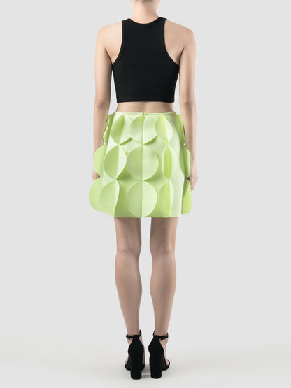 Tristus deco green statement mini skirt with scalloped lapels